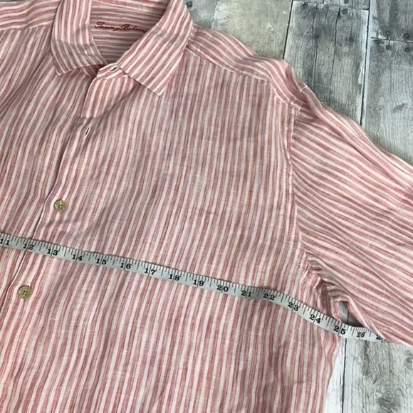 TOMMY Bahama 100% linen red/pink and white striped long sleeve button down. XL - Picture 10 of 13